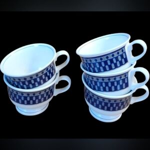 *Mikasa Potter's Touch Aztec Blue Classic Stoneware Coffee/Tea Cups Set of 5